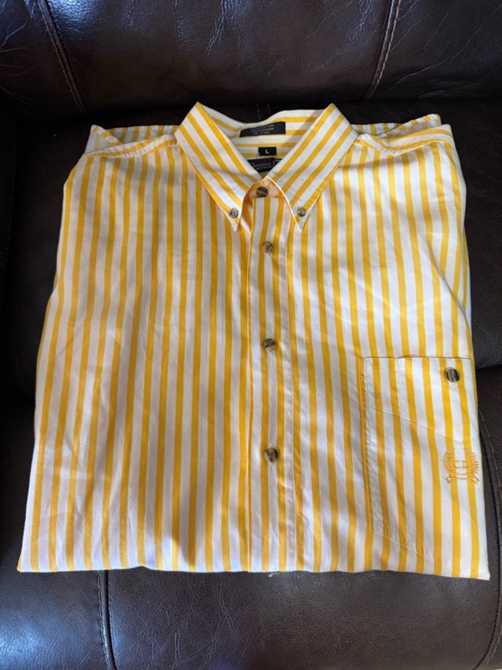 Dior Men’s Yellow & White Vertical Stripe Button-Down Shirt - Picture 6 of 6